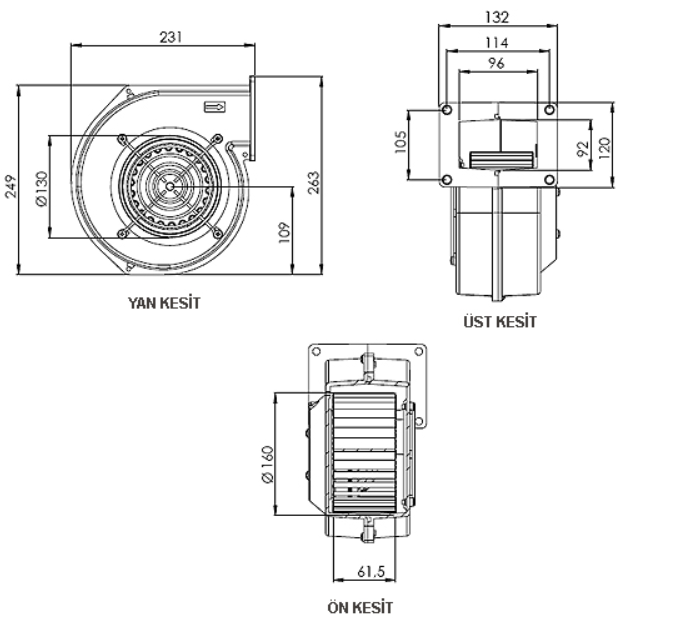 Aircol AKS 160-60 Radyal, Salyangoz ve Kalorifer Kazanı Fanı 600 m³/h 1750 RPM